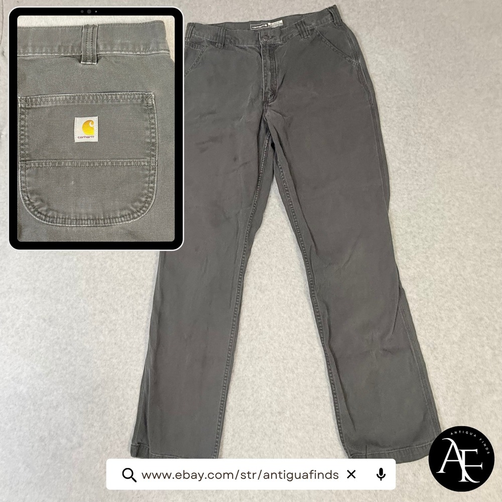 Carhartt Rugged Flex Relaxed Fit Gray Canvas Work Pants Mens 36x36 (36x33)